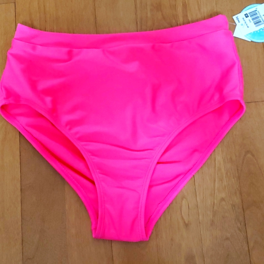 Women Island Soul Neon Hot Acid Pink High Rise Bikini Bottoms Size S L XL 2X NWT